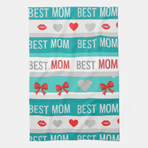 Linge De Cuisine Meilleure Maman Pop Art Cœurs & Rubans Rétro