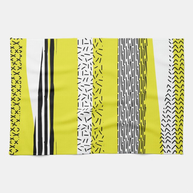 Linge De Cuisine Mélange jaune et noir Motif géométrique (Horizontal)