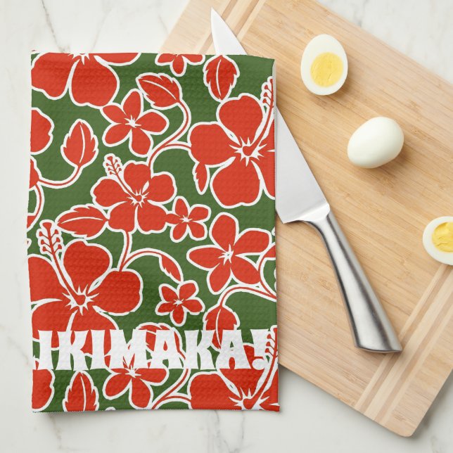 Linge De Cuisine Mele Kalikimaka Hibiscus hawaïen de Noël Imprimer (Quart Plié)