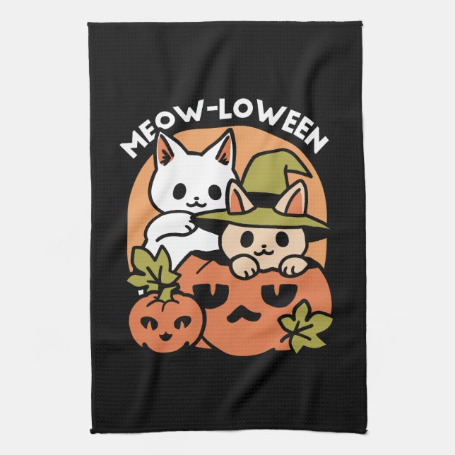 Linge De Cuisine Meow-Loween - Festive Halloween Conception de chat (Vertical)