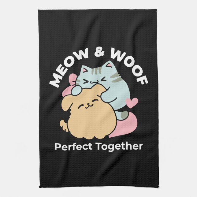 Linge De Cuisine Meow & Woof Perfect Together - Cute Cat and Dog (Vertical)