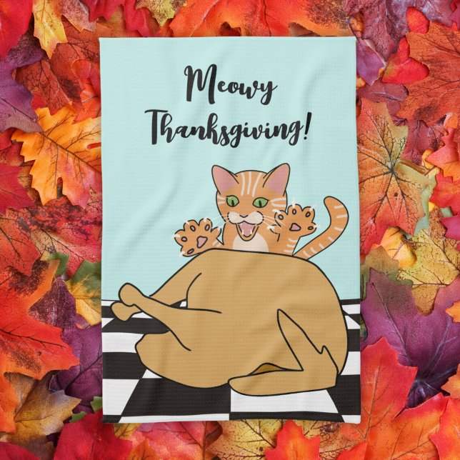 Linge De Cuisine Meowy Thanksgiving Drôle chat Turquie Dessin (Créateur téléchargé)