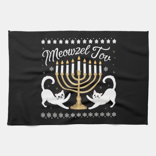 Linge De Cuisine Meowzel Tov Drôle Chanukah Hanoukka Douleur moche (Horizontal)