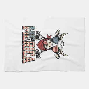 Linge De Cuisine Merica Graphique de gravure vintage vache patrioti