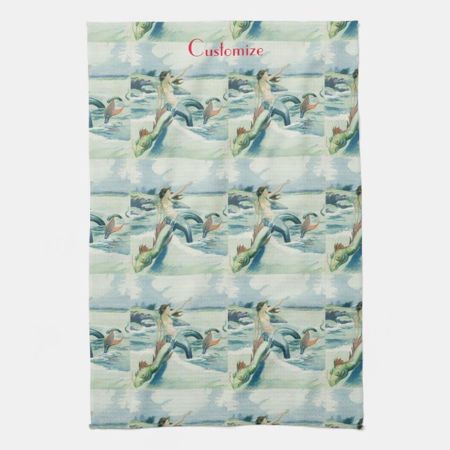 Linge De Cuisine Mermaid Riding Serpent de mer Thunder_Cove (Vertical)