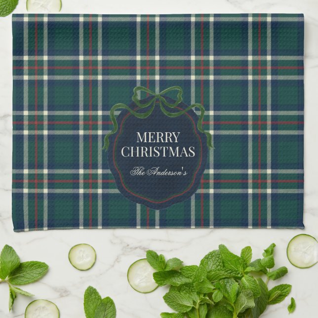 Linge De Cuisine Merry Christmas Classic Preppy Tartan Plaid (Plié)