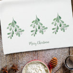 Linge De Cuisine Merry Christmas Mistletoe<br><div class="desc">Cette serviette de cuisine Joyeuse Noël est décorée avec du feuillage et des baies de mistletoe aquarelle. Facile à personnaliser. Utilisez l'outil de conception pour modifier la taille, le style ou la couleur du texte. En créant notre oeuvre, vous ne trouverez pas cette image exacte d'autres créateurs. Aquarelle originale ©...</div>