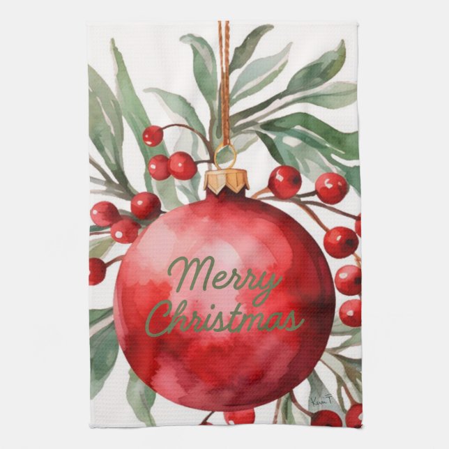 Linge De Cuisine Merry Christmas Ornament Kitchen Towel (Vertical)