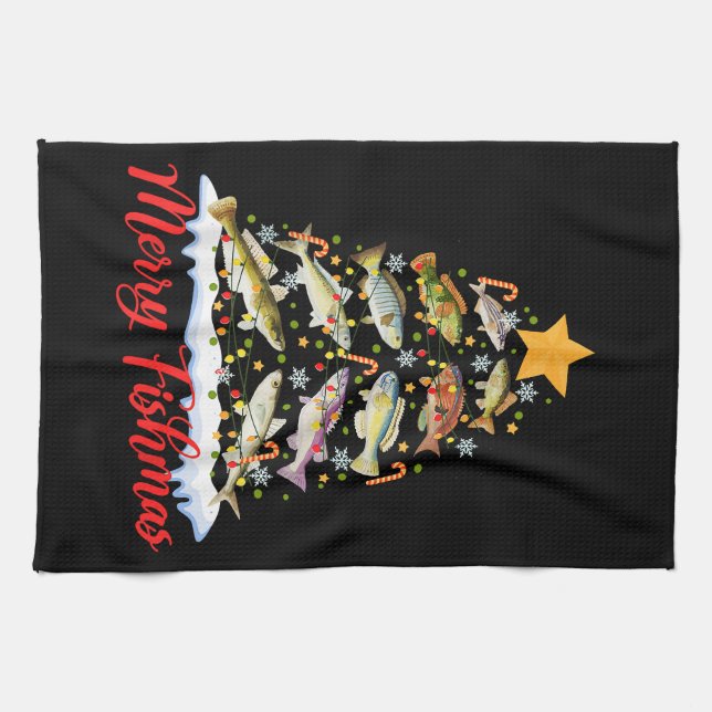 Linge De Cuisine Merry Fishmas Funky Christmas Tree Lights Fish Fis (Horizontal)