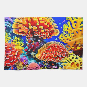 Linge De Cuisine Merveille d'art de récif de corail vibrant