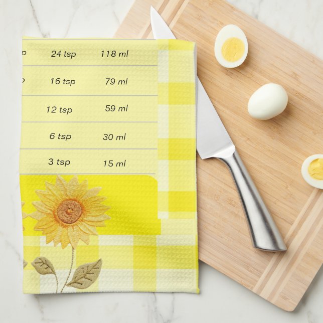 Linge De Cuisine Mesure Tournesol Jaune Gingham Logo  (Quart Plié)