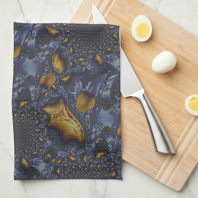Linge De Cuisine Métal Moulé or et argent bleu (Quart Plié)
