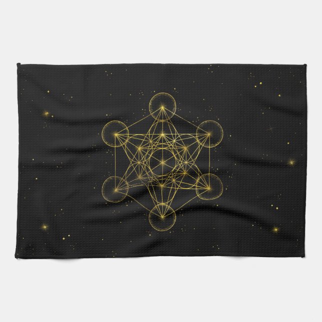 Linge De Cuisine Métatron's Cube Sacred Geometry Noir et or (Horizontal)
