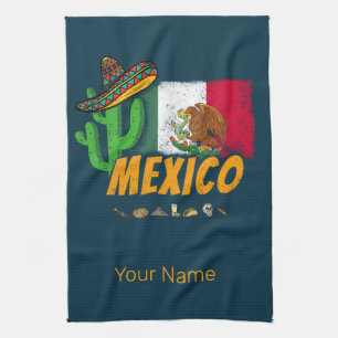 Linge De Cuisine Mexique Cactus Vintage avec Drapeau Sombrero Souve