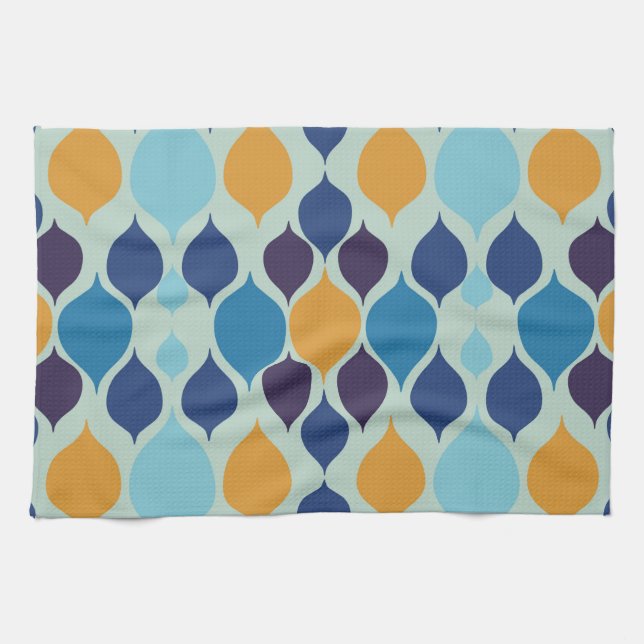 Linge De Cuisine Mi-siècle 1960 Géométrique Bleu (Horizontal)