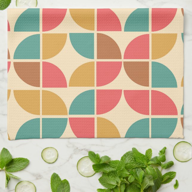 Linge De Cuisine Mi-siècle Abstrait Géométrique Rouge Turquoise mou (Plié)