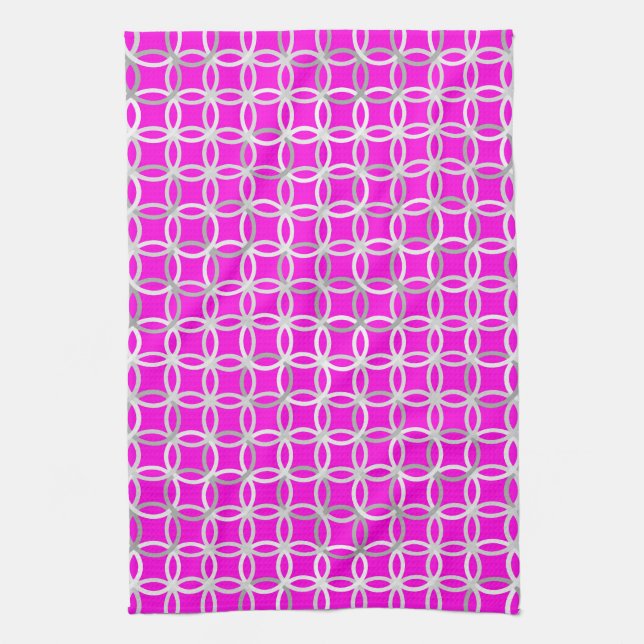 Linge De Cuisine Mi-siècle Cercles modernes, magenta, gris & blanc (Vertical)