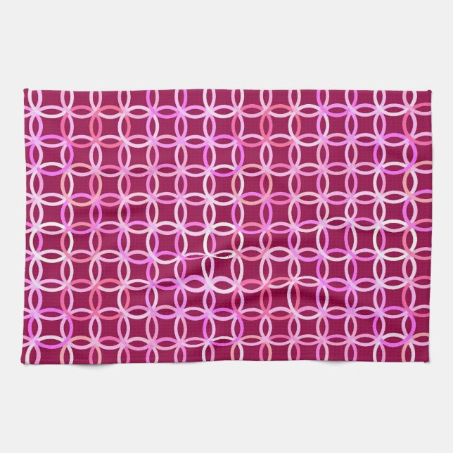 Linge De Cuisine Mi-siècle Cercles modernes, prune et orchidée rose (Horizontal)