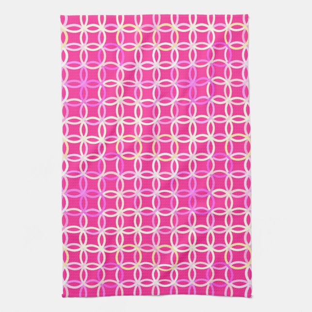 Linge De Cuisine Mi-siècle Cercles modernes, rose fuchsia et crème (Vertical)