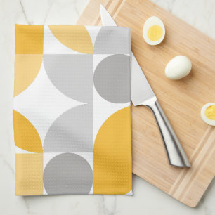 Linge De Cuisine Mi-Siècle Moderne Abstrait 26 Jaune, Gris