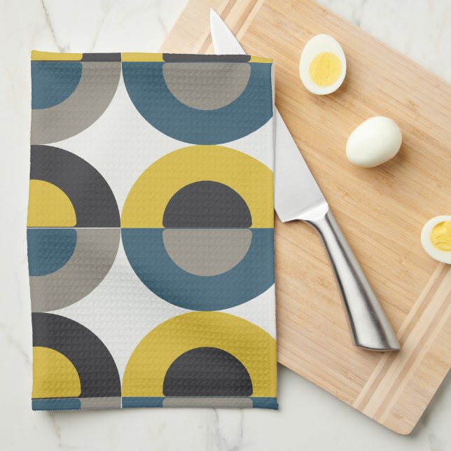 Linge De Cuisine Mi-siècle moderne bleu jaune Gunmetal (Quart Plié)