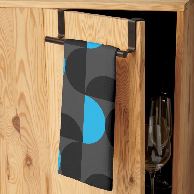 Linge De Cuisine Mi-siècle moderne bleu noir et gris (Pliage en tiers)