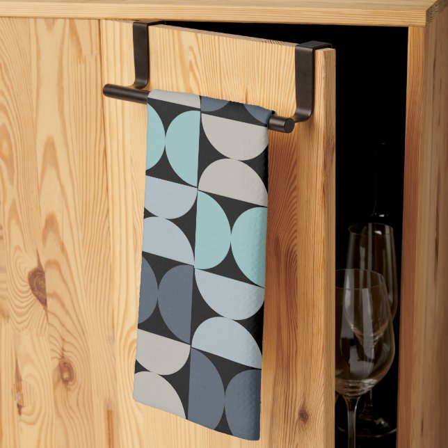 Linge De Cuisine Mi-siècle moderne bleu vert et gris (Pliage en tiers)