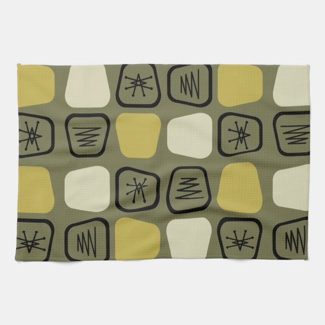 Linge De Cuisine Mi-siècle Moderne Carré Étendu Olive (Horizontal)