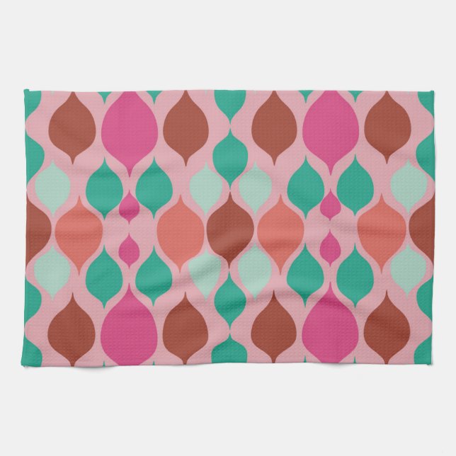 Linge De Cuisine Mi-siècle moderne rose géométrique (Horizontal)