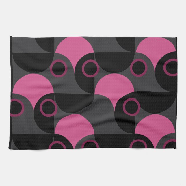 Linge De Cuisine Mi-siècle moderne rose noir et gris (Horizontal)