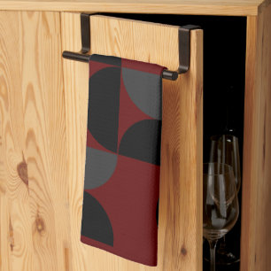 Linge De Cuisine Mi-siècle moderne rouge noir et gris