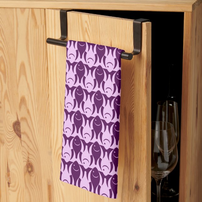 Linge De Cuisine Mi-siècle Poisson moderne, orchidée et violet (Pliage en tiers)