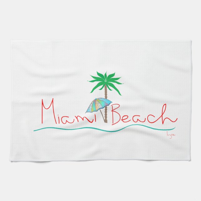 Linge De Cuisine Miami avec Palm et Parapluie (Horizontal)