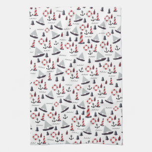Linge De Cuisine Micro Nautical Motif imprimé de style vintage.