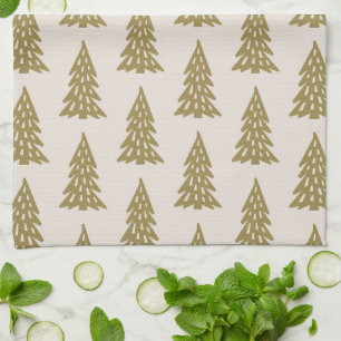 Linge De Cuisine Mid Century Holiday Tree Motif Gold