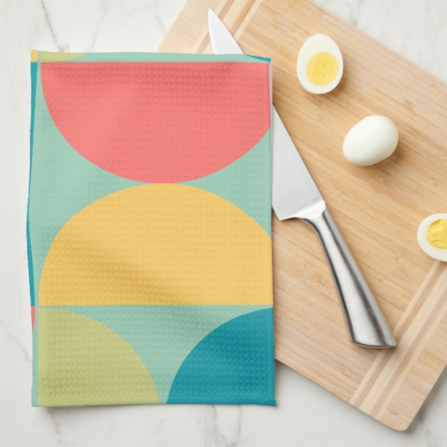 Linge De Cuisine Mid Century Moderne Bitsweet moutarde et olive (Quart Plié)