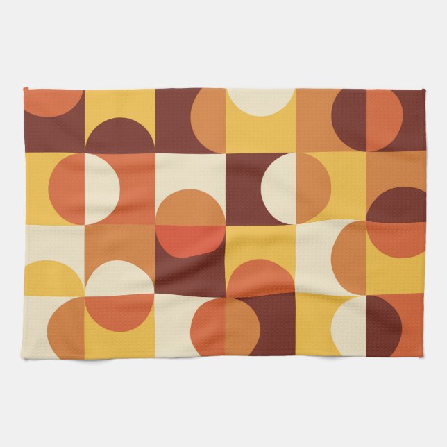 Linge De Cuisine Mid Century Moderne demi cercles jaune et orange (Horizontal)