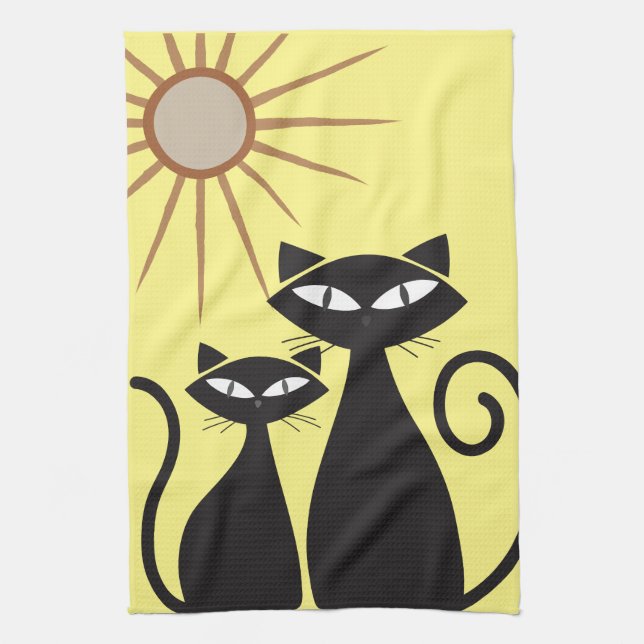 Linge De Cuisine Mid Century moderne MCM Cool Chat noir (Vertical)