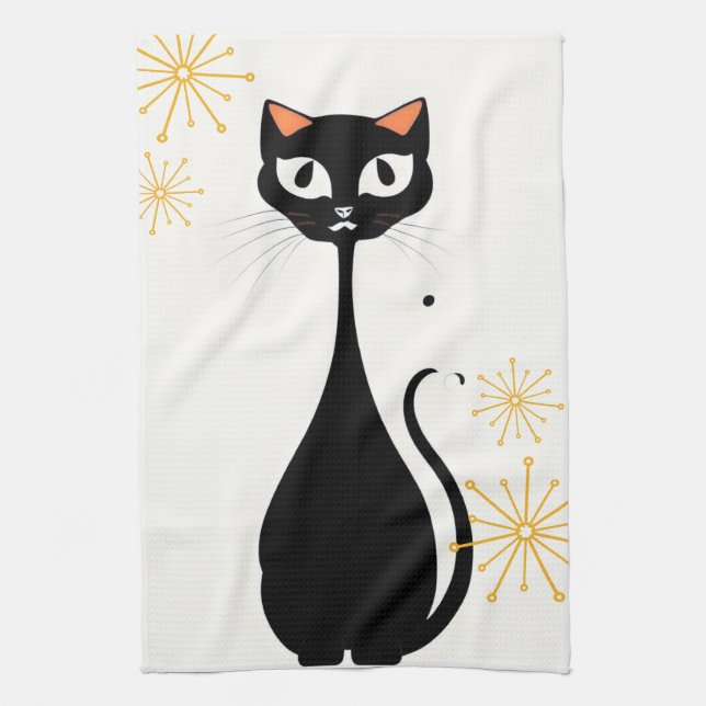 Linge De Cuisine Mid Century moderne MCM Cool Chat noir (Vertical)