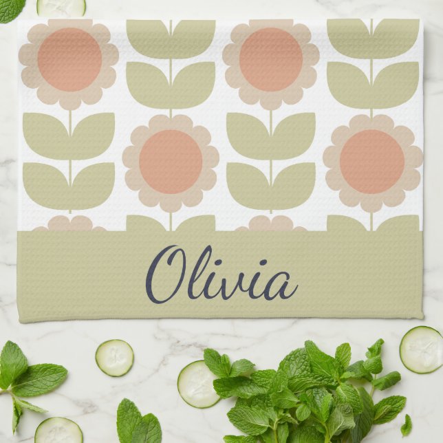 Linge De Cuisine  Mid-Century Pastel Pink Retro Floral Pattern (Plié)