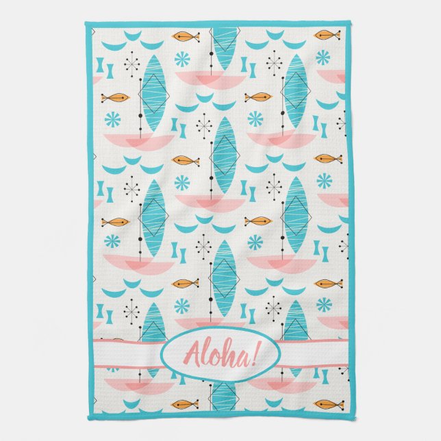 Linge De Cuisine Mid Century Pink Catamaran (Vertical)