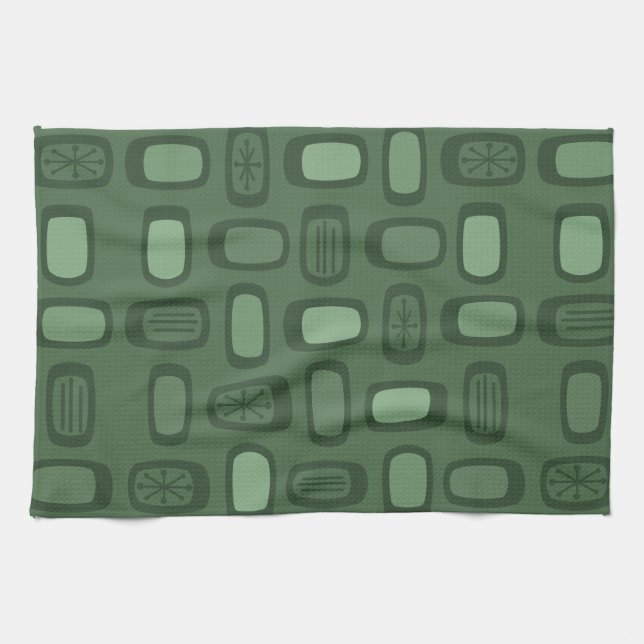 Linge De Cuisine Midcentury MCM Rounded Rectangles Forest Green (Horizontal)