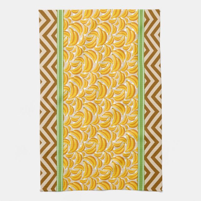 Linge De Cuisine Mignon Bananes à pois & Chevron Jaune (Vertical)