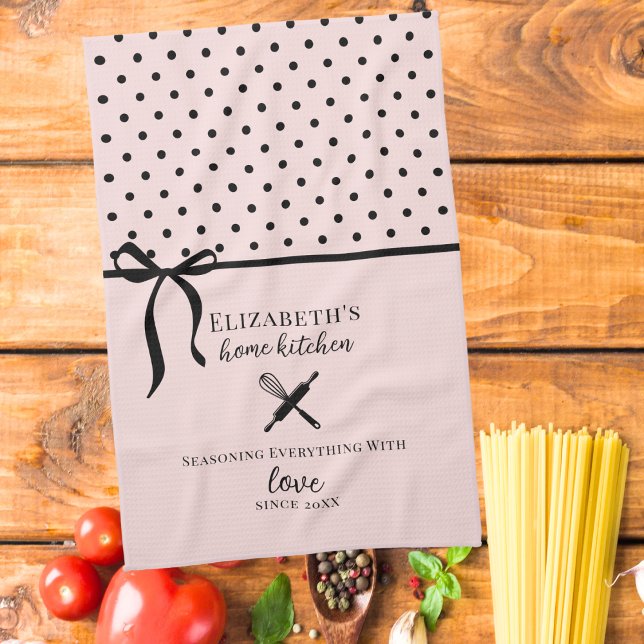 Linge De Cuisine Mignon Chic Féminin Rose Pâle et Noir à Points (Créateur téléchargé)