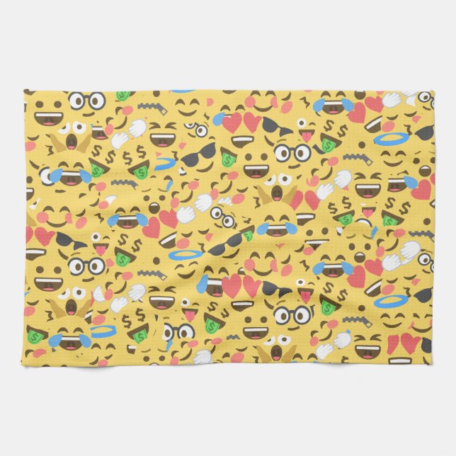 Linge De Cuisine mignon émoji amour entend baiser sourire motif (Horizontal)
