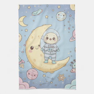 Linge De Cuisine Mignon Espace Kawaii - Astronaute et Lune Souriant
