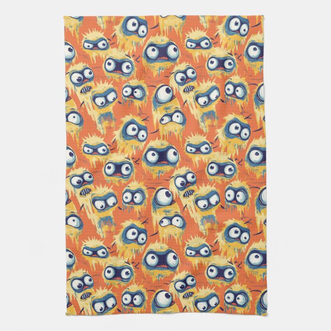 Linge De Cuisine Mignon Monstre Halloween Jaune Orange (Vertical)
