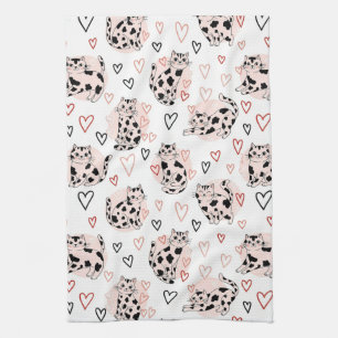Linge De Cuisine Mignon motif de chats kawaii roses et de cœurs (4)