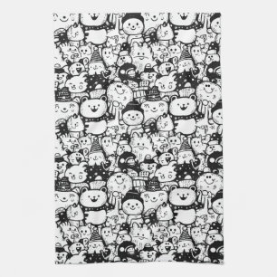 Linge De Cuisine Mignon motif doodle d'animaux kawaii (2)