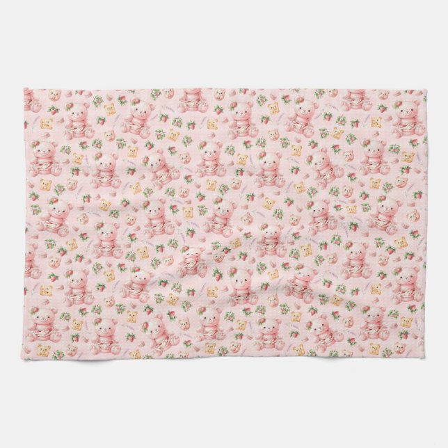 Linge De Cuisine Mignon Ours en Macaron de Fraise et Baies  (Horizontal)